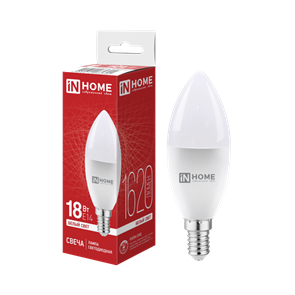 IN HOME Лампа светодиодная LED-СВЕЧА-VC 18Вт 230В E14 4000K 1620Лм 4690612065304