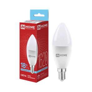 IN HOME Лампа светодиодная LED-СВЕЧА-VC 18Вт 230В E14 6500K 1620Лм 4690612065311