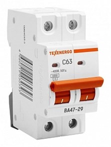 Texenergo Автоматический выключатель ВА47-29 2п 63А 6кА хар-ка С TAM24C63-1