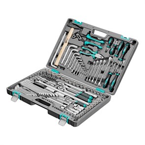 Stels Набор инструментов, 1/2",3/8", 1/4", CrV, пластиковый кейс 142 предмета 14107