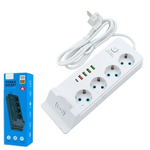 Удлинитель-фильтр с защитой 4-роз 3000W 4-USB+Type-C 2m Q881 Q881-4W