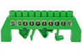 Шина 0 PE «земля» в комбинированном зеленом изоляторе на DIN-рейку 6x9 мм 10 групп 11-2308 - фото 42660