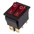 REXANT Выключатель клавишный 250V 15А (6с) ON-OFF красный  с подсветкой  ДВОЙНОЙ 36-2410 - фото 46703