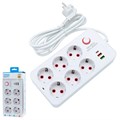 Удлинитель-фильтр с кнопкой 6-роз 3000W 2-USB+Type-C 2m D63U D63U-2M